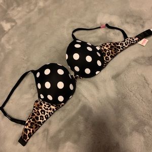 Polka dot and cheetah print bra
